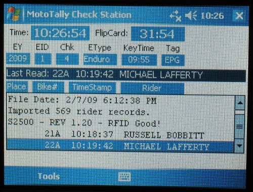 MotoTally Remote CheckStation (PPC screen closeup)